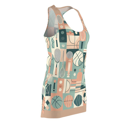 Side view of Valentino Bellucci Racerback Dress, displaying its unique artistic design with sports elements in delicate pastel tones, perfect for casual outings.