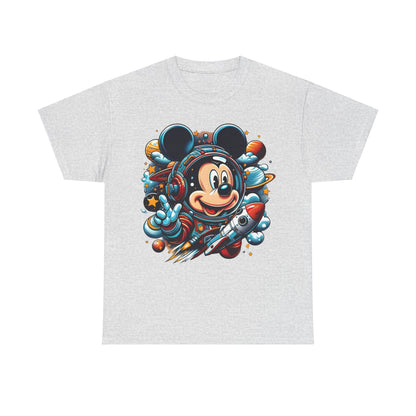 Stylish unisex graphic tee in grey highlighting a captivating Mickey Mouse astronaut motif, blending vibrant colours and space-themed visuals, an exquisite pick for modern adventurers.