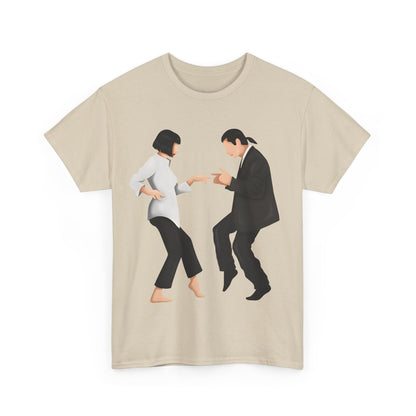 Pulp Fiction Graphic T-Shirt displayed elegantly with a minimalist design, highlighting iconic dancing characters on premium cotton.