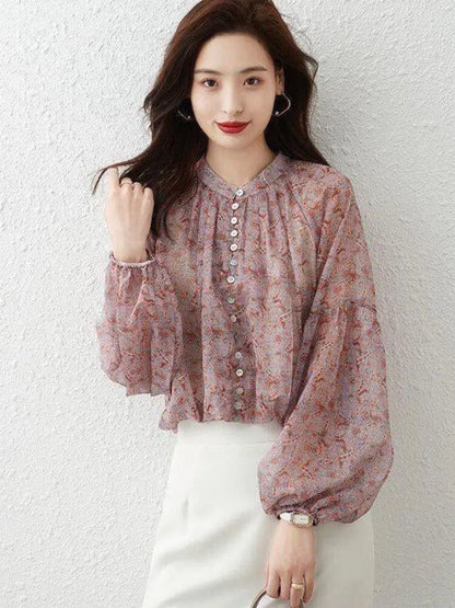 Dazzling Dreams Studio's Elegant Women's Chiffon Blouse displayed against a soft backdrop, highlighting its premium chiffon fabric and versatile styling options.