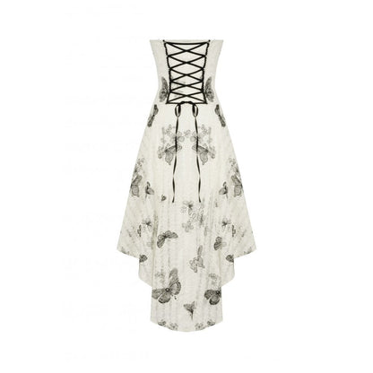 Close-up view of the delicate lace heart detail and dramatic ruched skirt of Dark In Love Zosia Dress, embodying gothic elegance and whimsy.