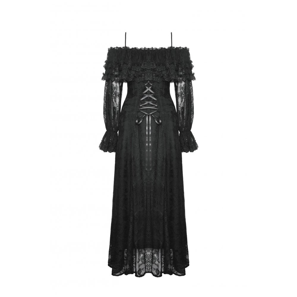 Flowing skirt detail of the Dark in Love Cosette Gothic Dress, emphasizing the beautiful ruffles and ethereal silhouette.