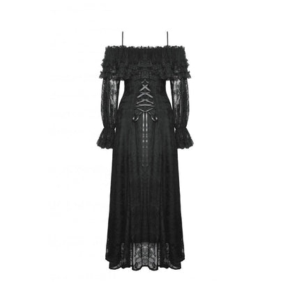 Flowing skirt detail of the Dark in Love Cosette Gothic Dress, emphasizing the beautiful ruffles and ethereal silhouette.