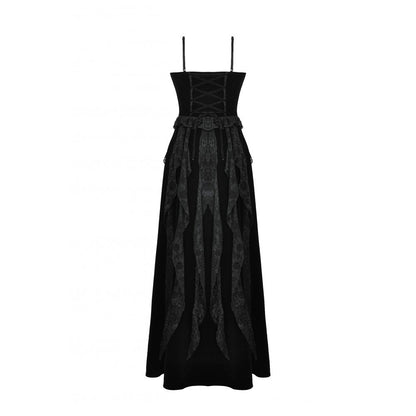 Model wearing the Dark in Love Fia Gothic Maxi Dress, exuding gothic elegance with flowing silhouette and alluring lace accents.