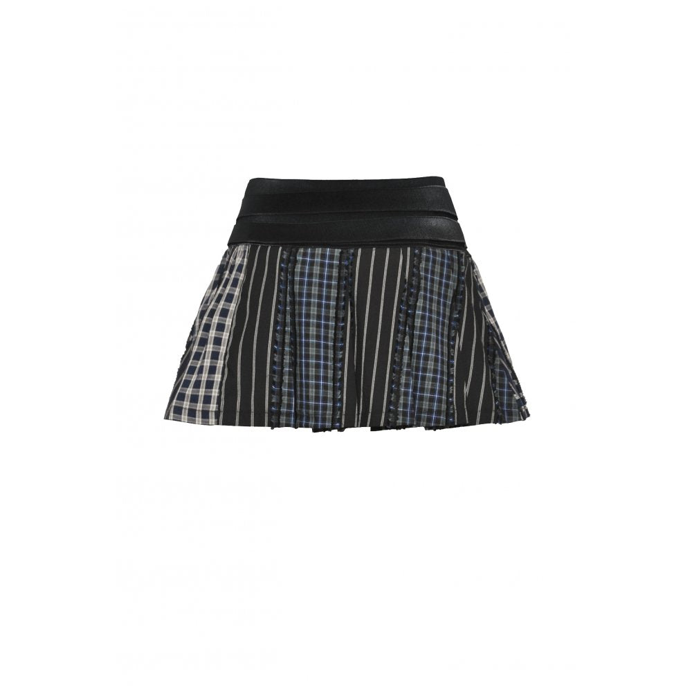 Full view of the Dark In Love sage skirt accentuating its punk-inspired pleated design, ideal for making a bold fashion statement.