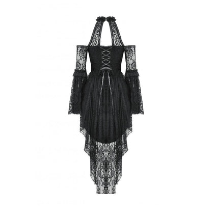 Close-up of the lace detailing on the Dark in Love Gem Gothic Vine Lace Tail Dress, highlighting its luxurious fabric and gothic aesthetic.