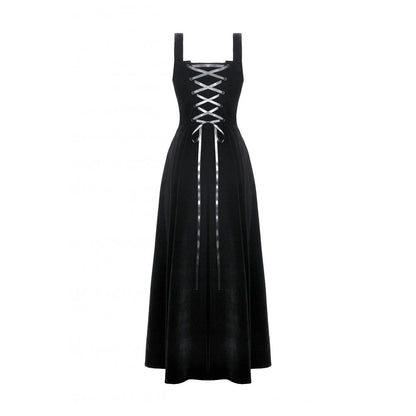 Full-length image of the Dark In Love Maxi Dress, illustrating its elegant silhouette and gothic style ideal for sophisticated occasions.