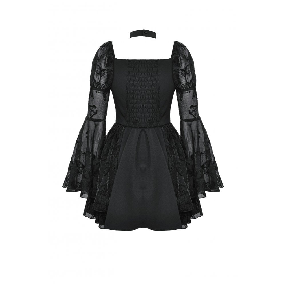 Elegant Dark In Love Blanche Victorian Gothic Dress featuring intricate lace and dramatic butterfly sleeves, showcased in a luxurious setting.