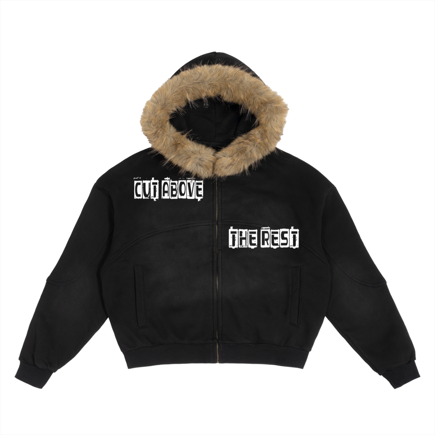 Luxurious Sun Fade Boxy Detachable Fur Hoodie in an oversized fit, crafted from a premium polyester-cotton blend for a casual yet stylish look, ideal for both men and women.