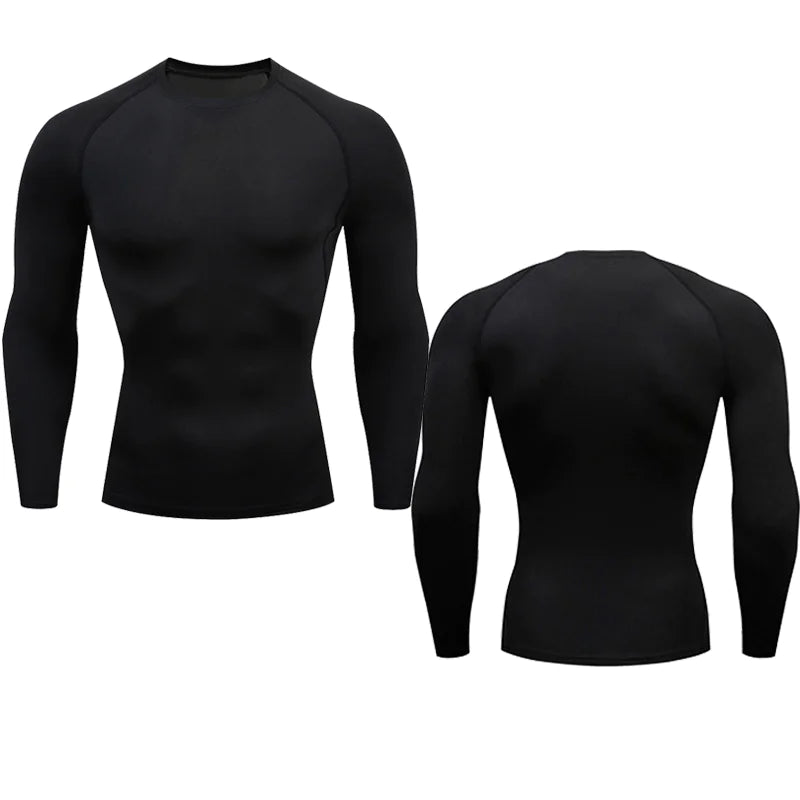 Refined black long sleeve men's compression shirt ideal for high-performance workouts.