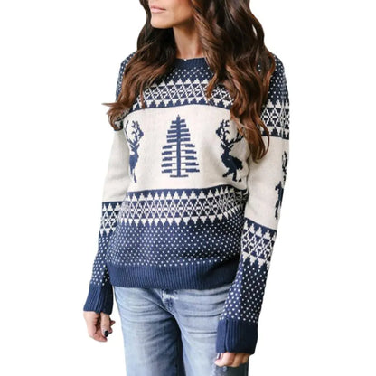 Stylish Christmas Reindeer Sweater in grey, adorned with elegant reindeer patterns, ideal for holiday chic.