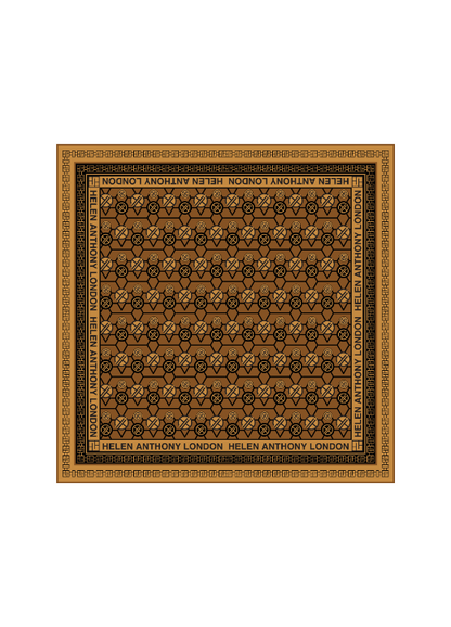 Elegant display of the Helen Anthony Monogram Twill Silk Scarf, featuring the signature logo and smooth hand-finished trim, embodying Italian craftsmanship.