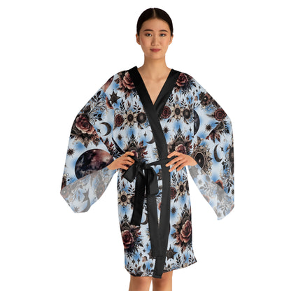 Elegant Floral Kimono Robe for women featuring a stunning floral print, perfect for luxury lounge wear and boho chic style.