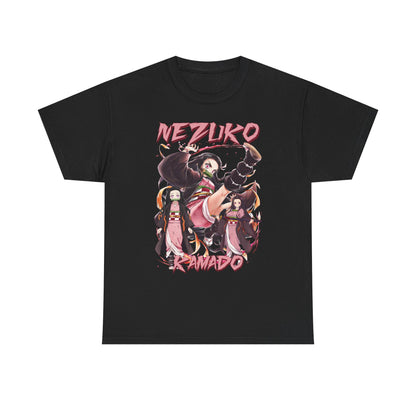 Sophisticated Nezuko Kamado T-shirt showcasing striking anime illustration on a classic black fabric, ideal for fashionable anime enthusiasts.