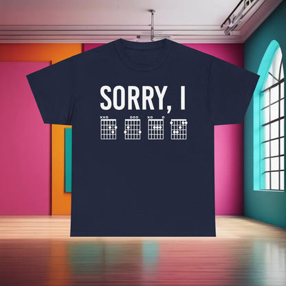 Sorry I DGAF Graphic T-Shirt in navy blue, featuring striking chord graphics, ideal for music lovers and fashion-forward individuals.