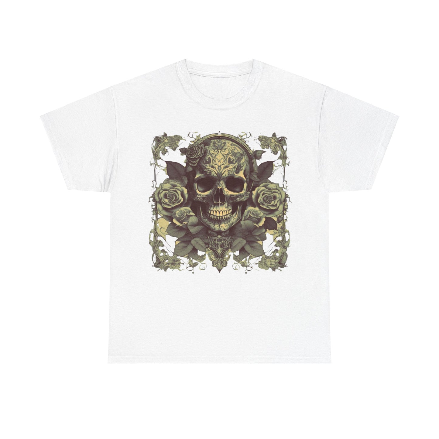 Skulls and Roses Cotton Tee, Unisex Graphic Shirt, 7 color choice