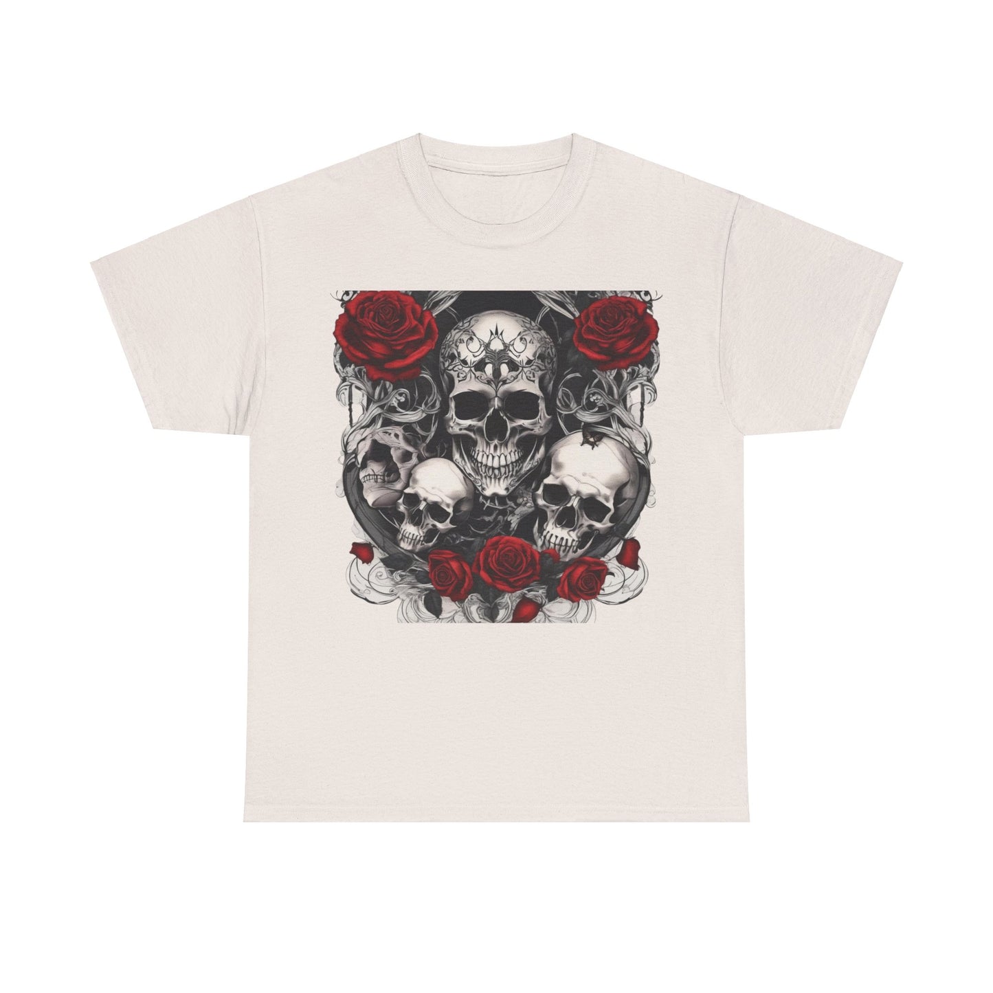 Skulls and Roses Cotton Tee, Unisex Graphic Shirt, 7 color choice