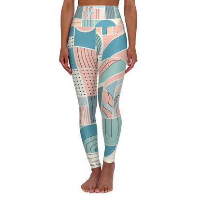 Elegant Pastel Geometric Leggings by Dazzling Dreams Studio, showcasing a chic design in soft hues of baby blue, mint green, peach pink, and lavender purple. Perfect for stylish comfort in activewear and loungewear.