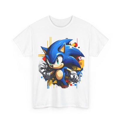 Sonic The Hedgehog Unisex Graphic Tee - Vibrant Art Tee Featuring Iconic Hedgehog Design showcasing Sonic in a dynamic pose with geometric patterns in the background.