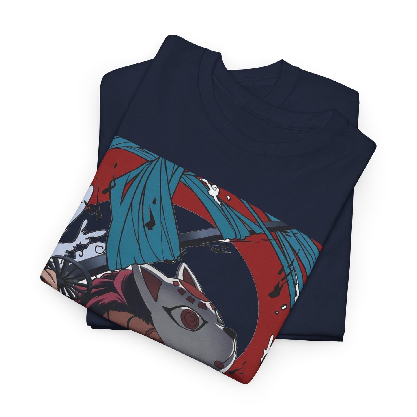 Stacked luxury navy blue Demon Slayer t-shirts featuring an eye-catching design, ideal for collectors or those wishing to showcase their love for anime in style.