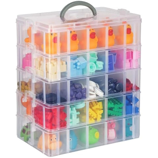 BELLE VOUS 5-Tier Craft Storage Box with 50 Compartments - Plastic Organiser Box for Medicine, Craft Supplies, Beads & Jewellery - Lego Storage Drawer