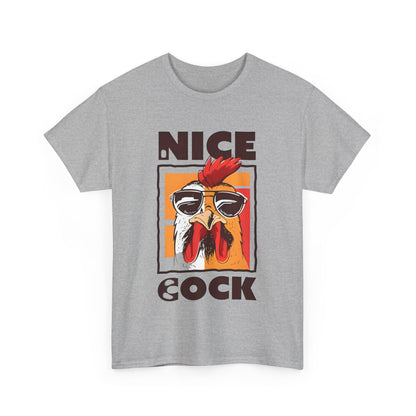 Unisex Nice Cock Graphic Tee featuring a vibrant cartoon chicken design with stylish sunglasses, perfect for a fun and casual wardrobe.