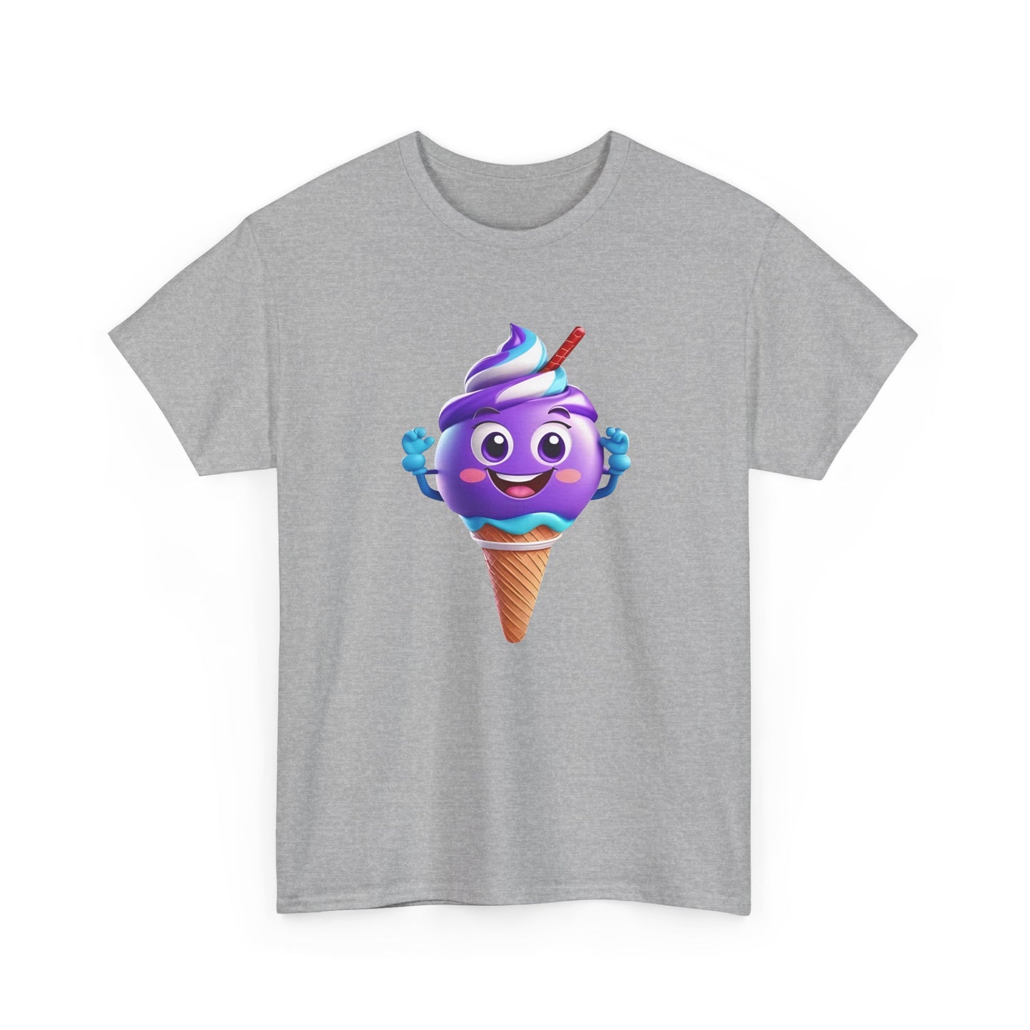 Scoop of Joy: Cartoon Ice Cream Cone Character Tee Unisex Cotton Graphic T Shirt