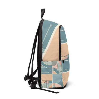 Pastel Serenity Backpack by Dazzling Dreams Studio featuring a contemporary asymmetrical design and calming pastel hues, showcasing geometric patterns.