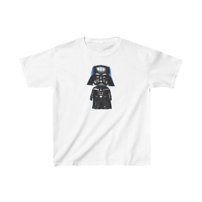 Kids Cute Darth Vader T-shirt Heavy Cotton Tee in pristine white, highlighting a cute rendition of Darth Vader, perfect for all trendy young fans.