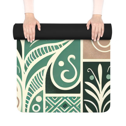 Thea Sinclair Premium Yoga Mat displayed in a beautiful yoga setting, highlighting its chic pastel green aesthetic and functionality from Dazzling Dreams Studio.