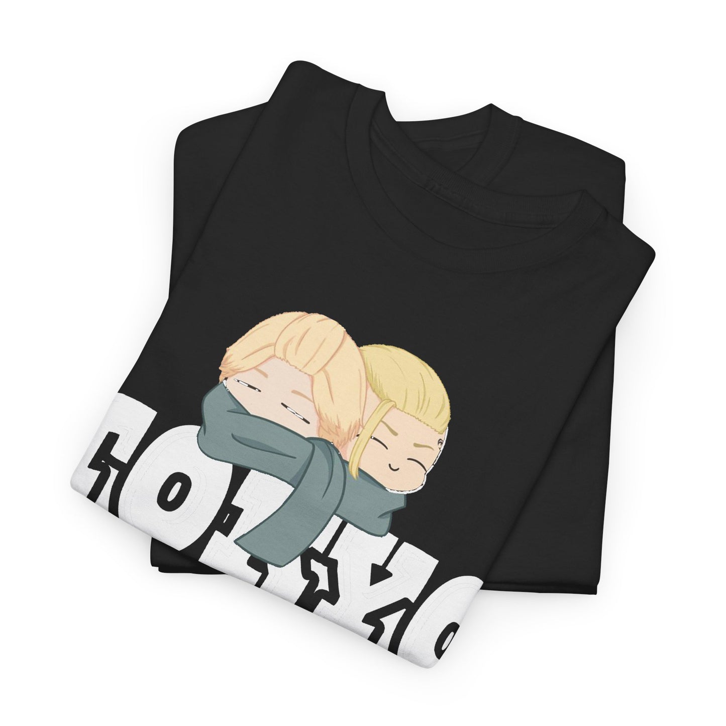 Luxurious stacked view of the Tokyo Revengers graphic t-shirt, showcasing its premium design of anime characters, perfect for collectors of manga culture.