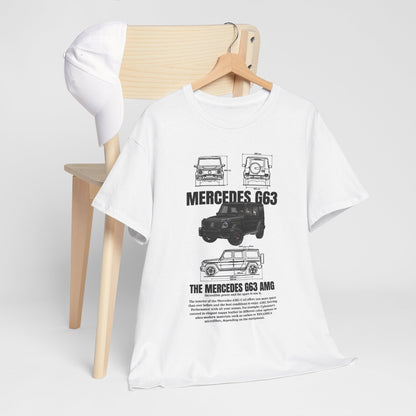 Chic Unisex Men's T-Shirt featuring luxurious technical depictions of the Mercedes G63 with AMG, emphasizing its powerful design and intricate details.