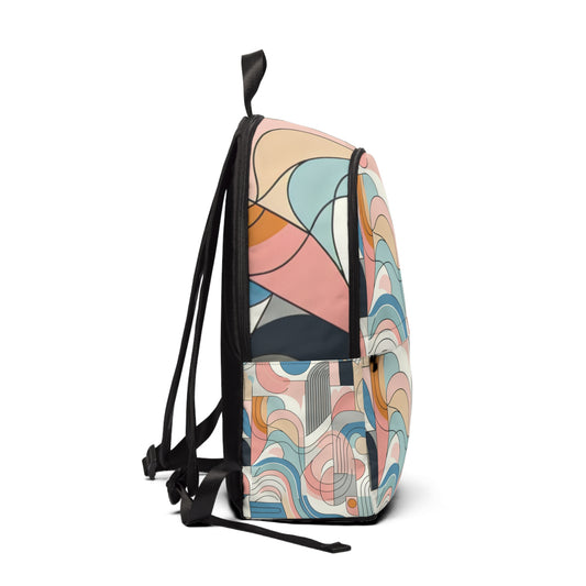 Close-up view of the intricate geometric patterns on the Pastel Geometric Backpack, crafted by Dazzling Dreams Studio for a sophisticated look.