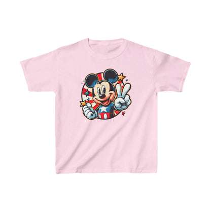Luxury Child’s Mickey Mouse Pop Art Unisex Graphic Tee Shirt in Soft Pink, highlighting a charming Mickey Mouse design adorned with stars, perfect for festive occasions.