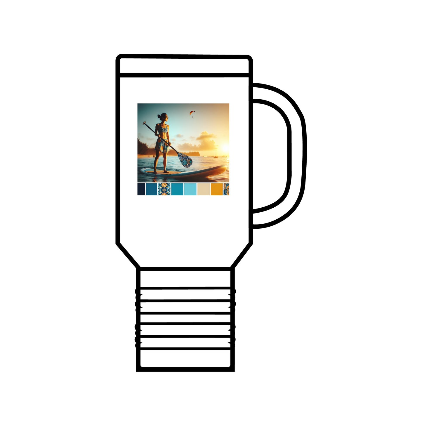 Fantasy Paddleboarding Insulated 40Oz Travel Mug in white, showcasing premium stainless steel design and whimsical paddleboarding artwork, perfect for stylish outdoor adventures.