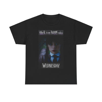 Wednesday Addams Unisex Graphic Tee featuring a striking design with a Gothic aesthetic, perfect for stylish fans of the Addams Family in a black colour.