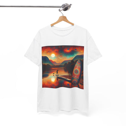Range of sizes for the Luxury Paddleboarding Scene T-Shirt by Dazzling Dreams Studio, designed for comfort and style for all water sports enthusiasts.
