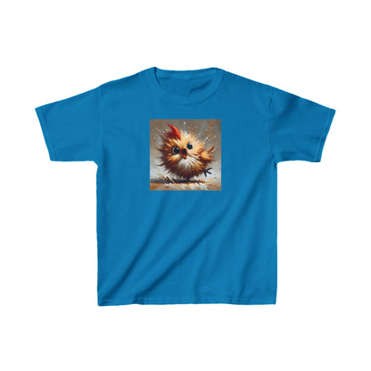 Luxury Child's Unisex Cartoon Bird Graphic Cotton Tee in bright blue, displaying a playful cartoon bird design, an elegant option for young fashion enthusiasts.