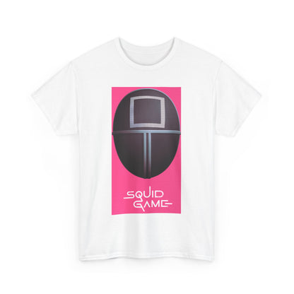 Squid Game Unisex Men’s Women’s Graphic Cotton Funny T Shirt Tee displays an iconic design inspired by the hit Netflix series on a white cotton background, perfect for street urban style.