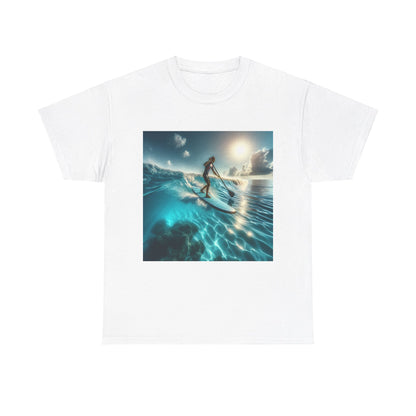Casual and stylish wearable art, the Delightful Paddle Board T-Shirt by Dazzling Dreams Studio, ideal for beach outings and outdoor adventures.