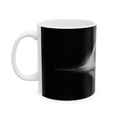 Luxury Interstellar Black Hole Image Ceramic Mug featuring a captivating cosmic design, perfect for black hole enthusiasts and coffee lovers. Ideal for office and home use, this 11oz mug combines elegance and interest.