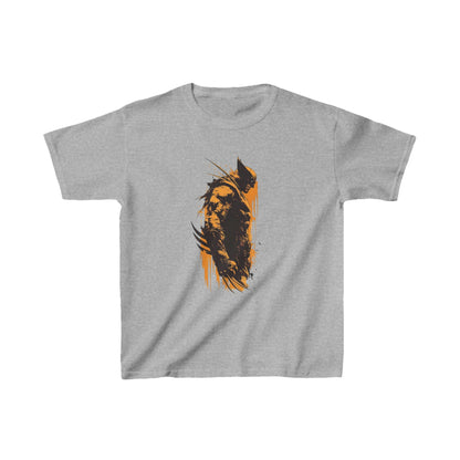Sophisticated grey unisex kids cotton t-shirt adorned with a bold Wolverine graphic, capturing the iconic superhero in a dynamic and artistic style.