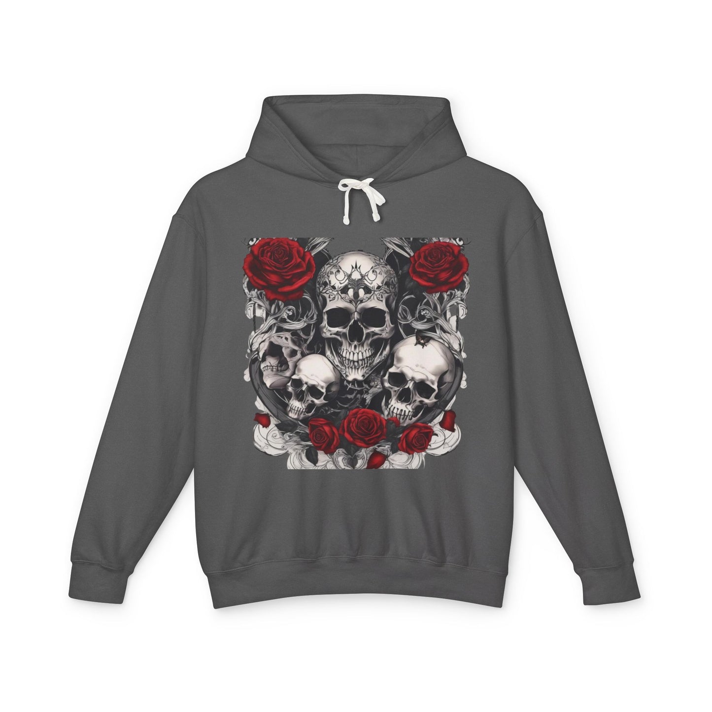 Unisex Lightweight Hooded Sweatshirt unique designer skull and roses