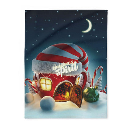 Luxurious Decorative and Warm Christmas Arctic Fleece Blanket featuring a whimsical design of a festive gingerbread house with a moonlit sky, perfect for enhancing holiday decor.