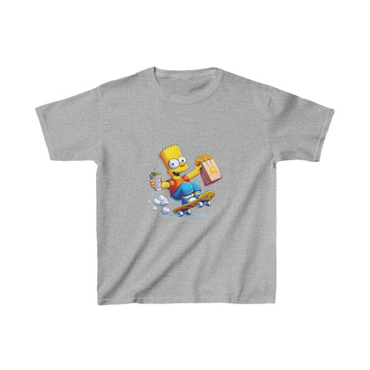 Unisex Kids Bart Simpson Cotton T Shirt Tee Youths Childs - Grey shirt depicting Bart Simpson skating, perfect for stylish young trendsetters.