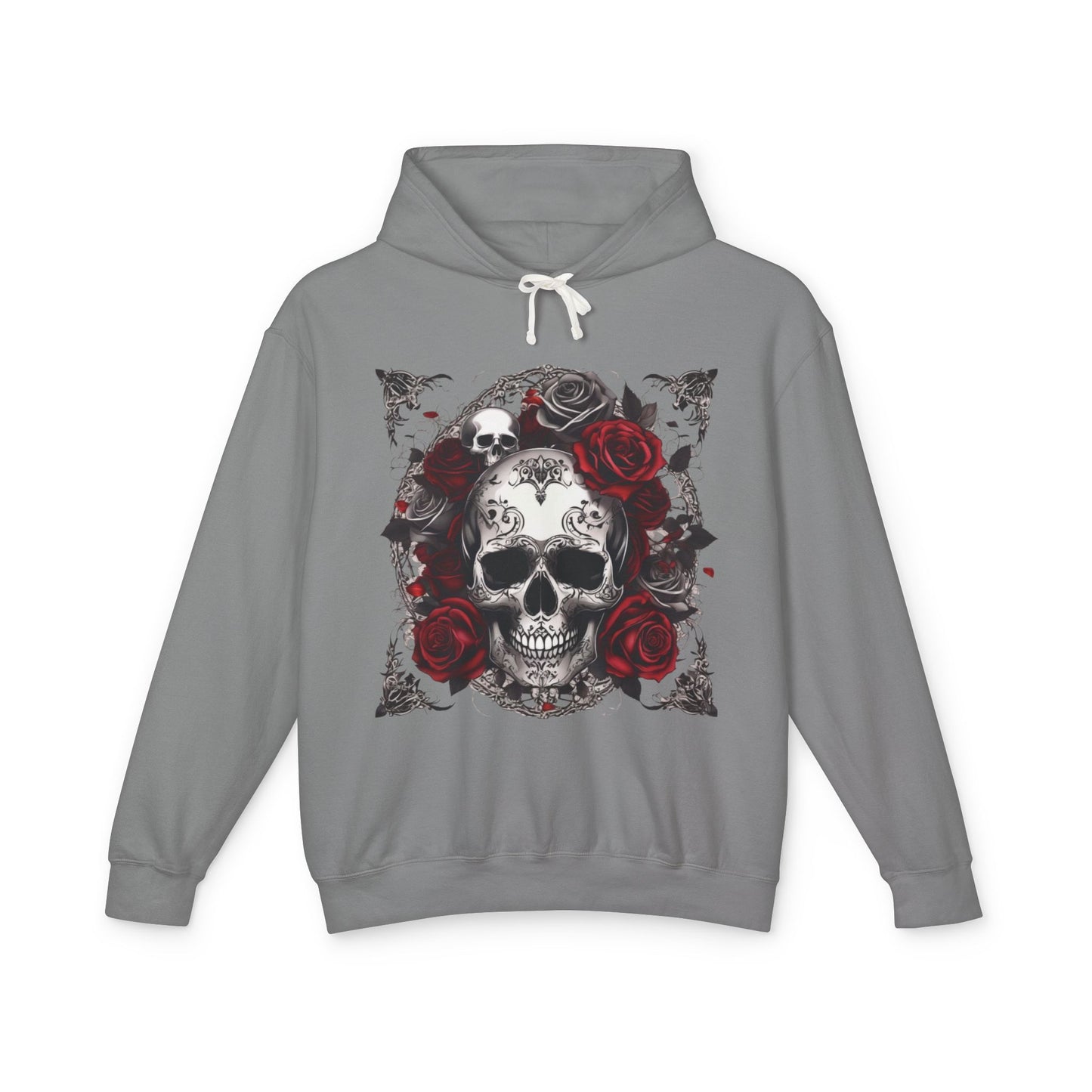 Unisex Lightweight Hooded Sweatshirt unique designer skull and roses