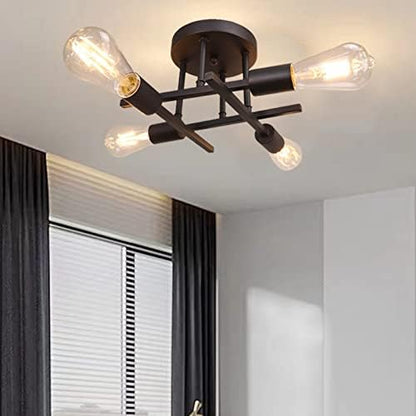 Hudi Fyier Modern Chandelier - 4 Light Industrial Vintage Style Ceiling Light for Bedroom, Kitchen, Dining Room, Loft, Office