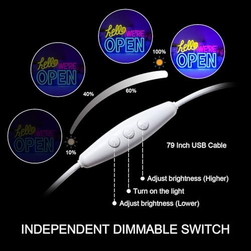 Ineonlife Open Neon Sign, Dimmable Led Light for Wall Decor, Neon Light Up Signs with USB, Blue Yellow Pink Hello We're Open Neon Lights for Business Bar Shop Salon Hotel Cafe Store