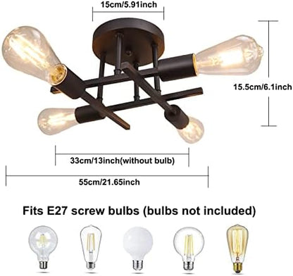 Hudi Fyier Modern Chandelier - 4 Light Industrial Vintage Style Ceiling Light for Bedroom, Kitchen, Dining Room, Loft, Office