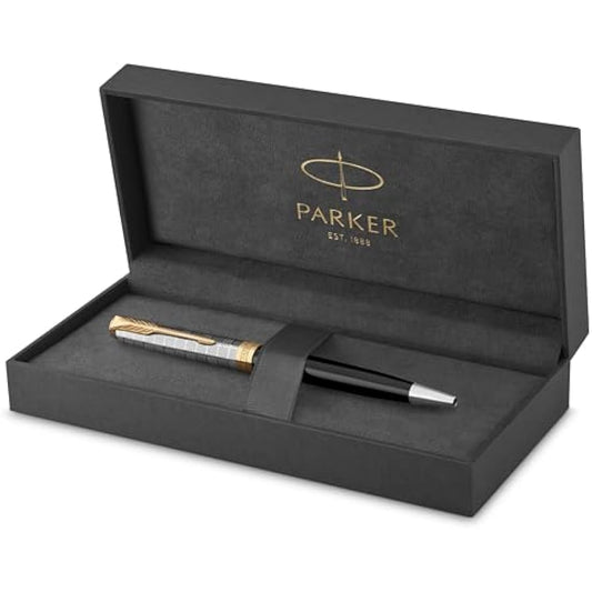 PARKER Sonnet Ballpoint Pen | Premium Metal and Black Gloss Finish with Gold Trim | Medium Point with Black Ink Refill | Gift Box
